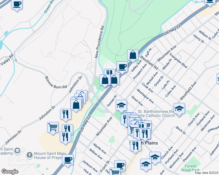 map of restaurants, bars, coffee shops, grocery stores, and more near 1967 U.S. 22 in Scotch Plains