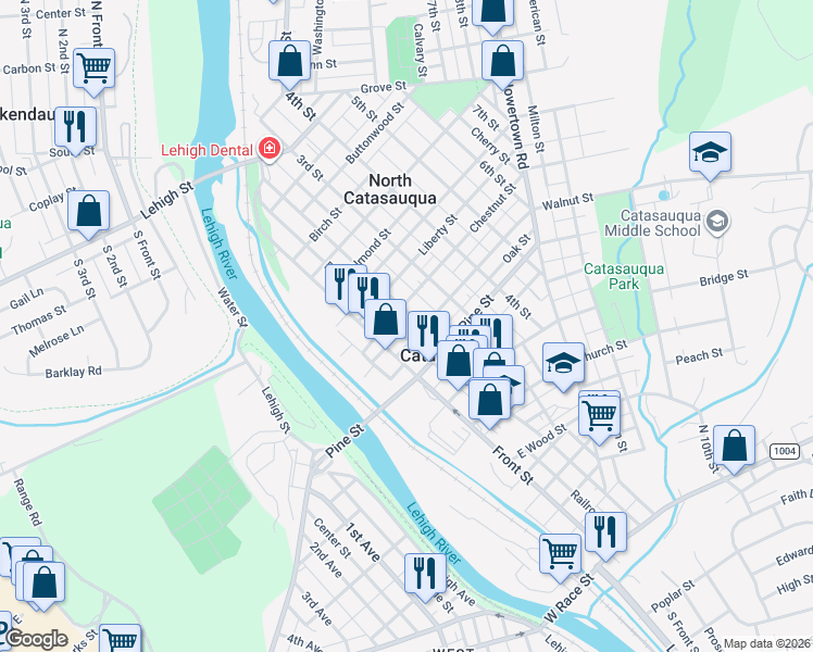 map of restaurants, bars, coffee shops, grocery stores, and more near 701 2nd Street in Catasauqua