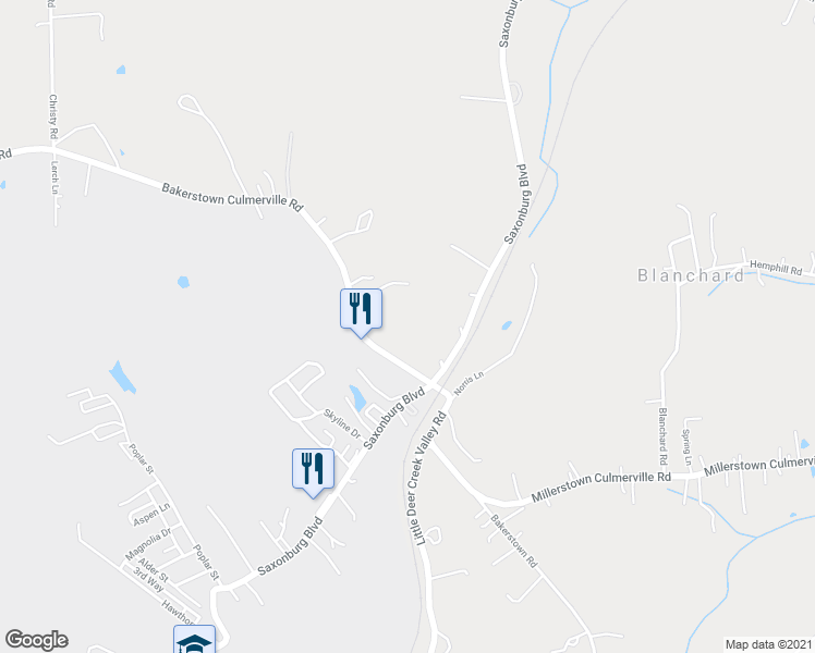 map of restaurants, bars, coffee shops, grocery stores, and more near 1494 Saxonburg Boulevard in Tarentum