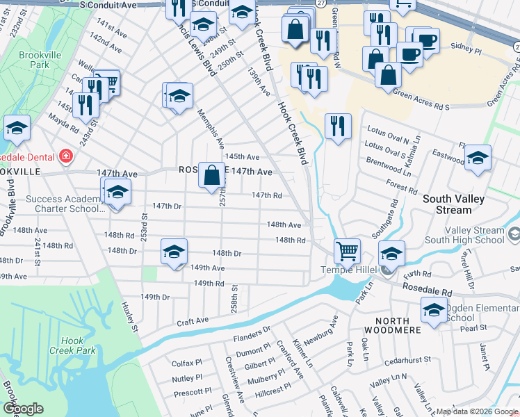 map of restaurants, bars, coffee shops, grocery stores, and more near 147-73 259th St in Queens