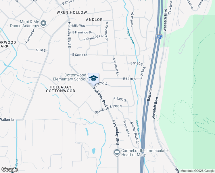 map of restaurants, bars, coffee shops, grocery stores, and more near 2760 East 5255 South in Holladay