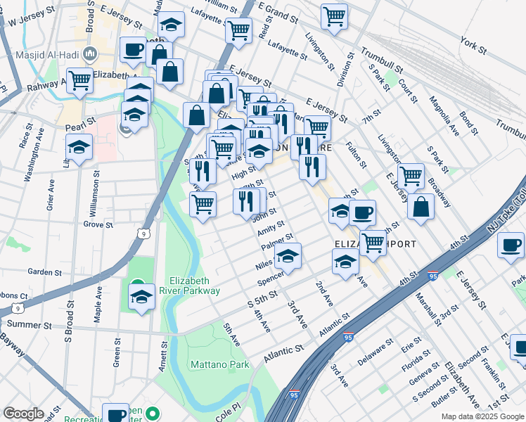 map of restaurants, bars, coffee shops, grocery stores, and more near 234 Christine Street in Elizabeth