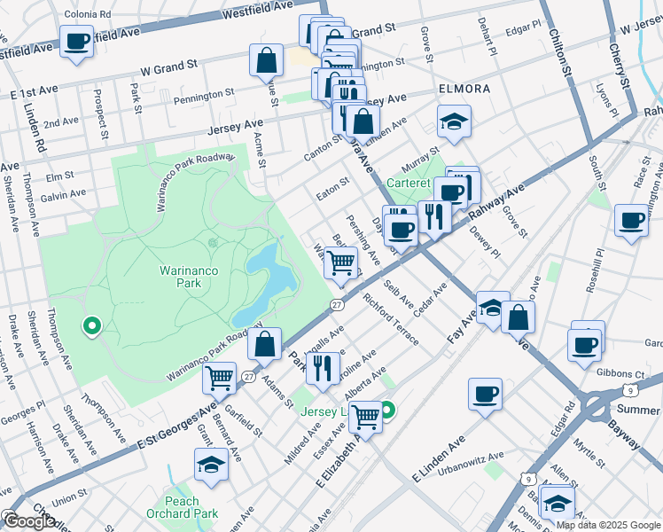 map of restaurants, bars, coffee shops, grocery stores, and more near 810 Vine Street in Elizabeth