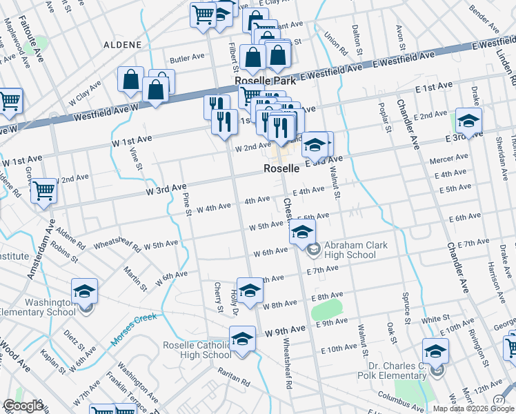 map of restaurants, bars, coffee shops, grocery stores, and more near 149 West 4th Avenue in Roselle