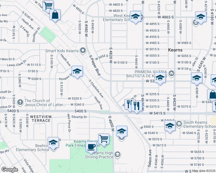 map of restaurants, bars, coffee shops, grocery stores, and more near 5242 South 4820 West in Kearns
