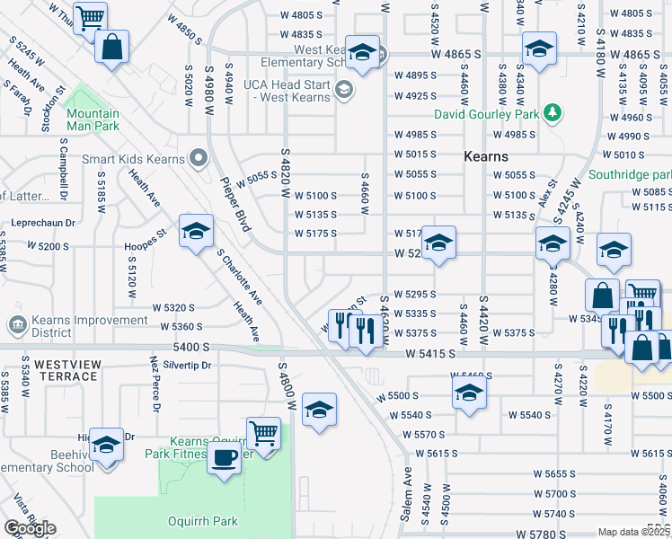 map of restaurants, bars, coffee shops, grocery stores, and more near 4720 West 5255 South in Salt Lake City