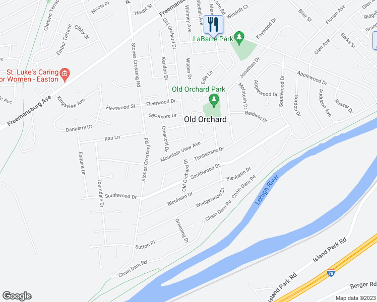 map of restaurants, bars, coffee shops, grocery stores, and more near 3696 Mountain View Avenue in Easton