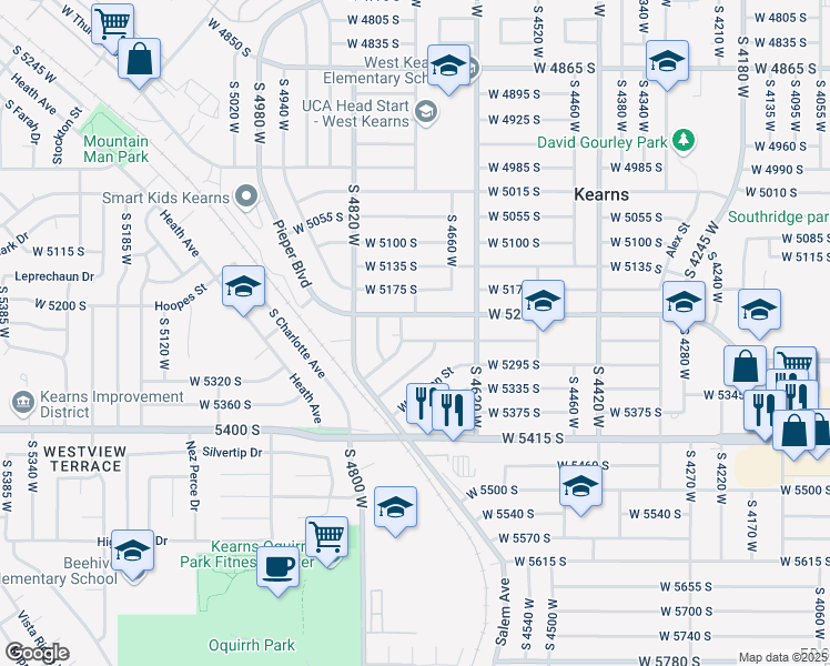map of restaurants, bars, coffee shops, grocery stores, and more near 4720 West 5255 South in Salt Lake City
