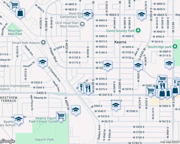 map of restaurants, bars, coffee shops, grocery stores, and more near 4657 West 5215 South in Kearns