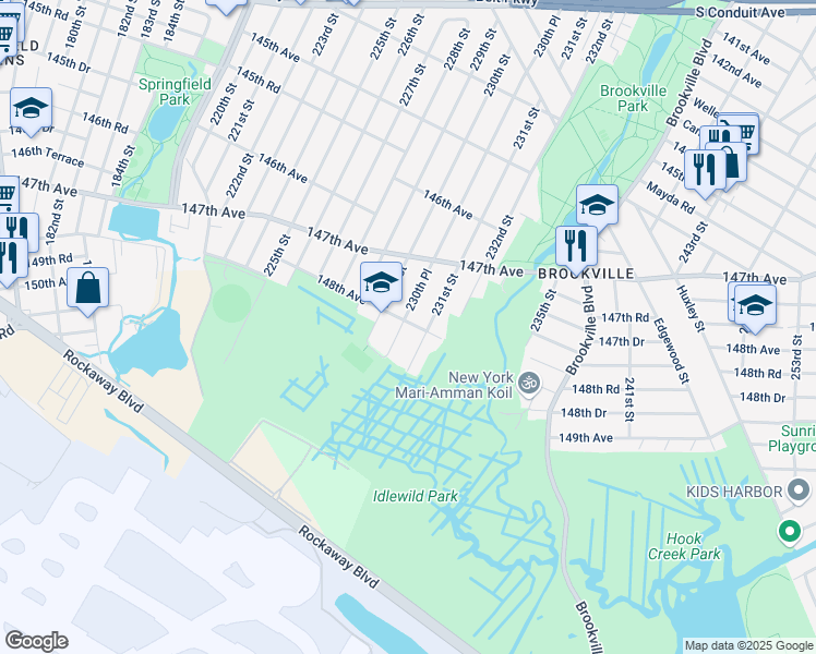 map of restaurants, bars, coffee shops, grocery stores, and more near 32 148th Avenue in Queens