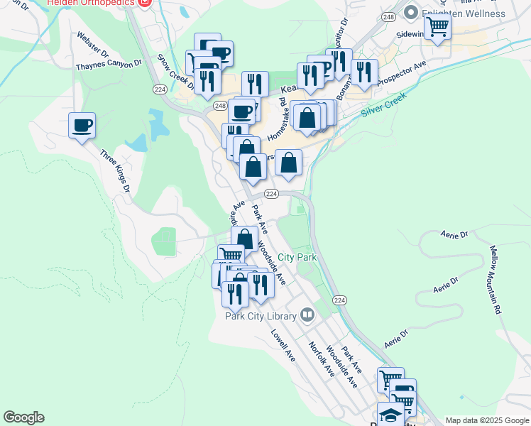 map of restaurants, bars, coffee shops, grocery stores, and more near 1510 Park Avenue in Park City