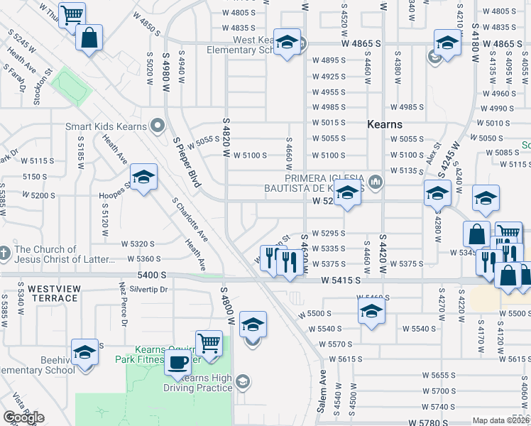 map of restaurants, bars, coffee shops, grocery stores, and more near 4720 West 5255 South in Kearns