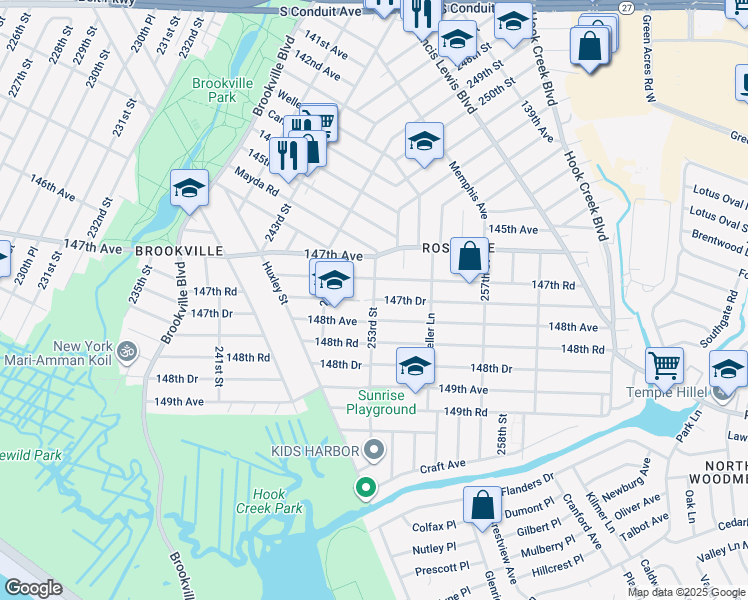 map of restaurants, bars, coffee shops, grocery stores, and more near 147th Drive in Queens