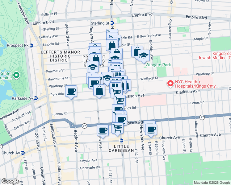 map of restaurants, bars, coffee shops, grocery stores, and more near 1251 Nostrand Avenue in Brooklyn