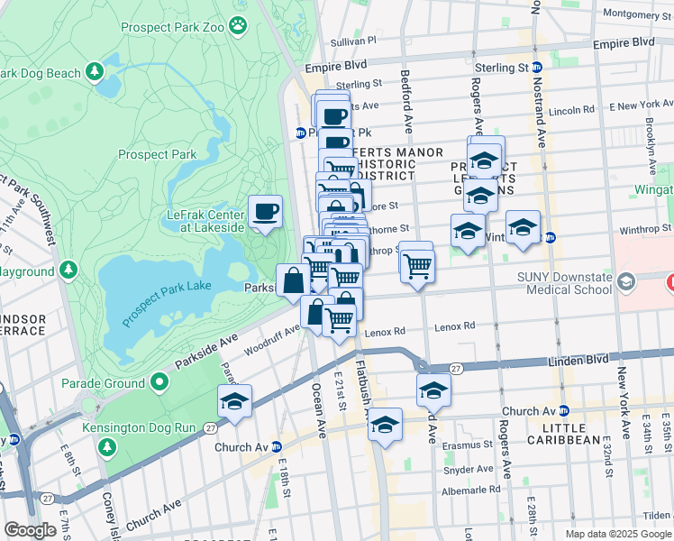 map of restaurants, bars, coffee shops, grocery stores, and more near 712 Flatbush Avenue in Brooklyn