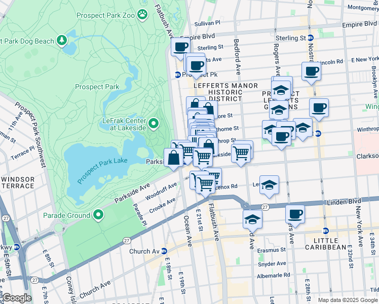 map of restaurants, bars, coffee shops, grocery stores, and more near 712 Flatbush Avenue in Brooklyn