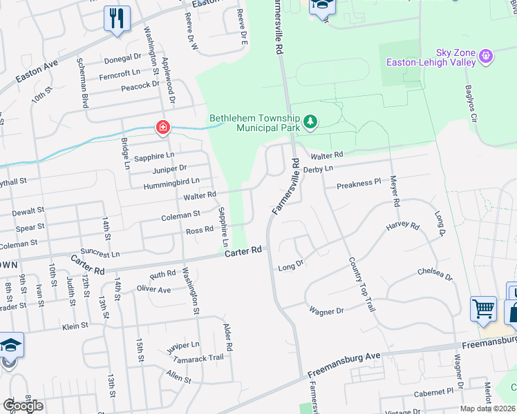map of restaurants, bars, coffee shops, grocery stores, and more near 4159 Ross Road in Bethlehem