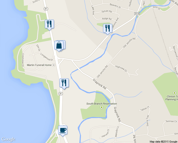 map of restaurants, bars, coffee shops, grocery stores, and more near 86 Grayrock Road in Clinton