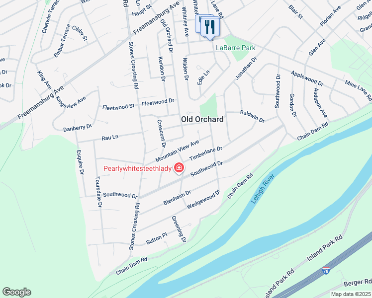 map of restaurants, bars, coffee shops, grocery stores, and more near 3696 Mountain View Avenue in Easton