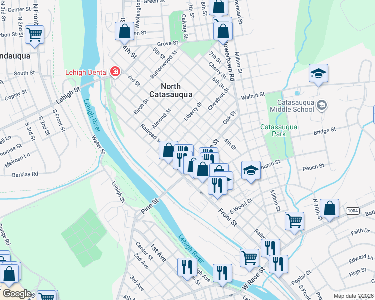 map of restaurants, bars, coffee shops, grocery stores, and more near 701 2nd Street in Catasauqua