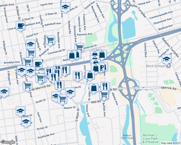 map of restaurants, bars, coffee shops, grocery stores, and more near 221 Liberty Park Drive in Freeport
