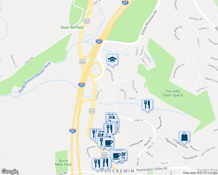 map of restaurants, bars, coffee shops, grocery stores, and more near 19 Wescott Road in Bedminster Township