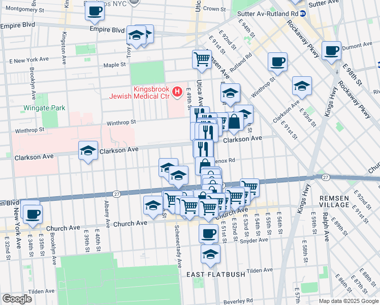 map of restaurants, bars, coffee shops, grocery stores, and more near 254 East 49th Street in Brooklyn