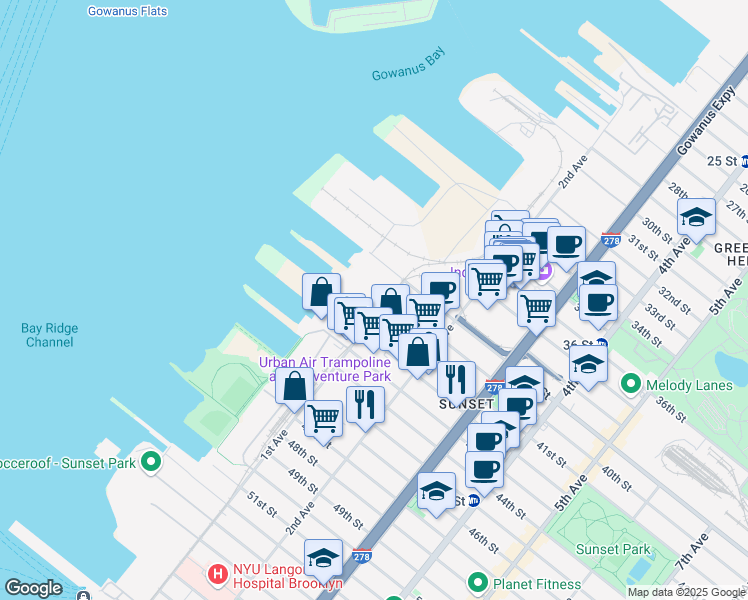 map of restaurants, bars, coffee shops, grocery stores, and more near 4000 1st Avenue in Brooklyn