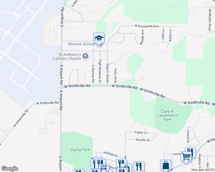 map of restaurants, bars, coffee shops, grocery stores, and more near 5065 West Smithville Road in Bartonville