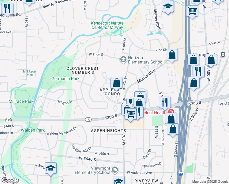 map of restaurants, bars, coffee shops, grocery stores, and more near 5289 South Rome Beauty Park in Murray
