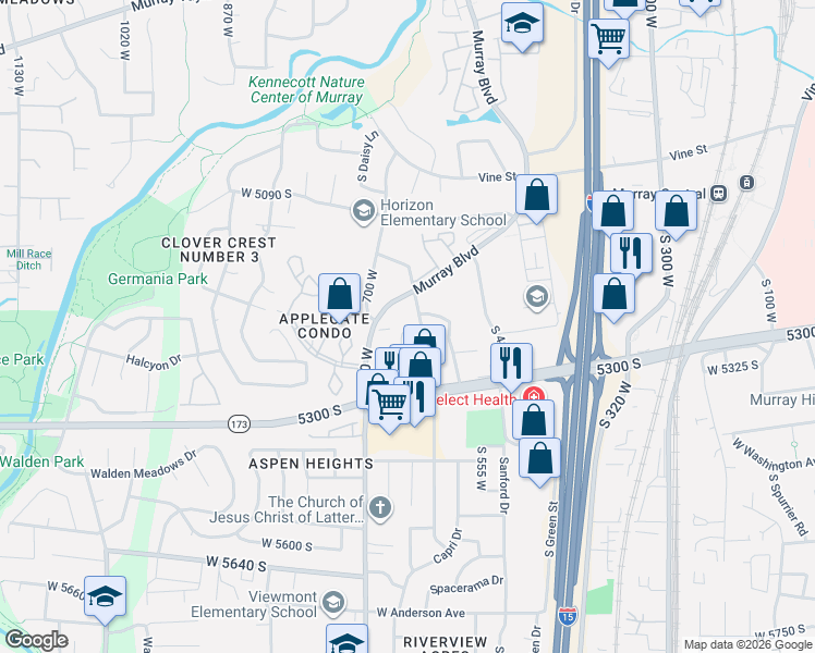 map of restaurants, bars, coffee shops, grocery stores, and more near in Murray