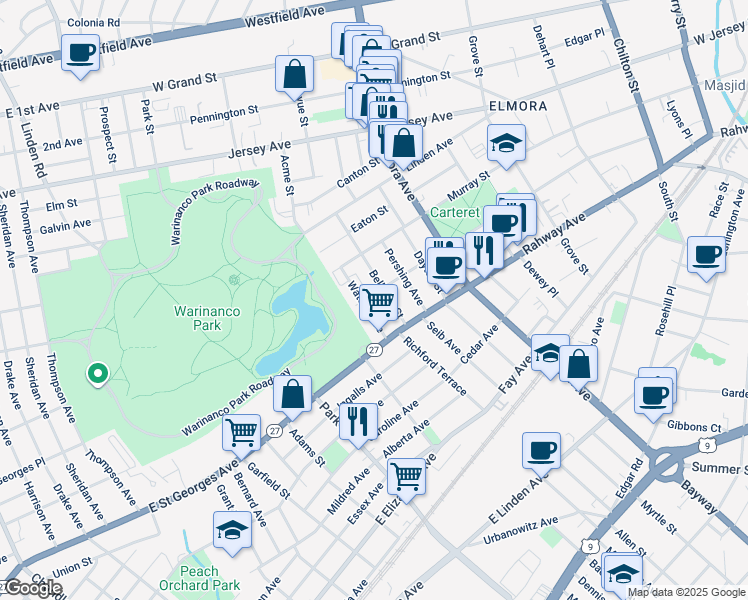 map of restaurants, bars, coffee shops, grocery stores, and more near 810 Vine Street in Elizabeth