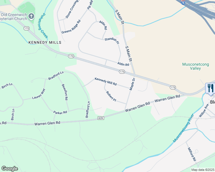 map of restaurants, bars, coffee shops, grocery stores, and more near 110 Kennedy Mill Road in Stewartsville