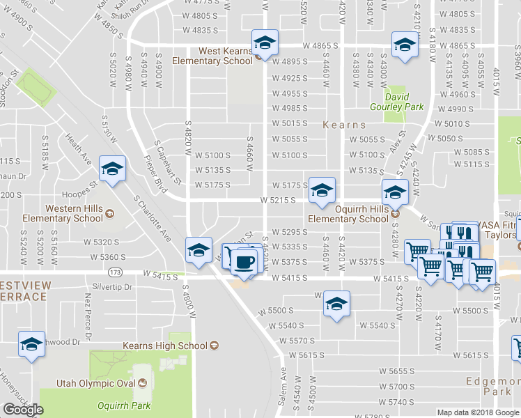 map of restaurants, bars, coffee shops, grocery stores, and more near 5236 South 4620 West in Kearns