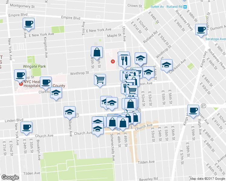 map of restaurants, bars, coffee shops, grocery stores, and more near 715 Schenectady Avenue in Brooklyn