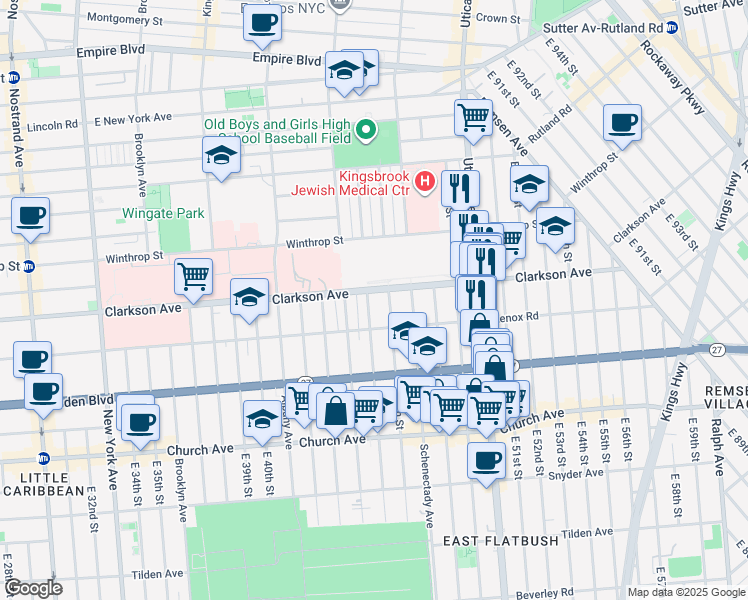 map of restaurants, bars, coffee shops, grocery stores, and more near 242 East 46th Street in Brooklyn
