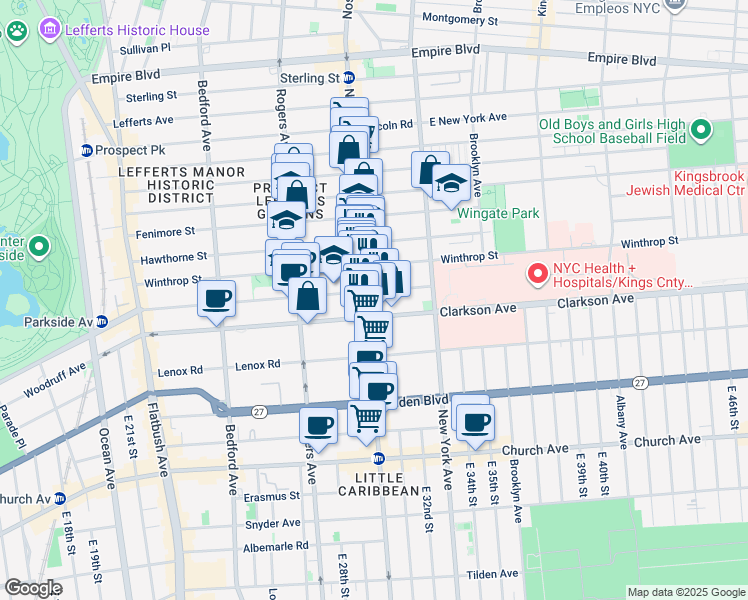 map of restaurants, bars, coffee shops, grocery stores, and more near 1251 Nostrand Avenue in Brooklyn