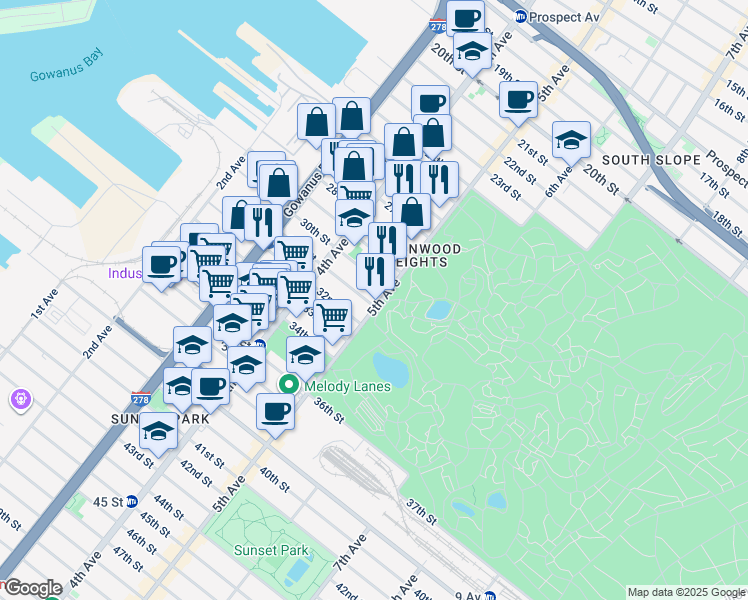 map of restaurants, bars, coffee shops, grocery stores, and more near 219 31st Street in Brooklyn