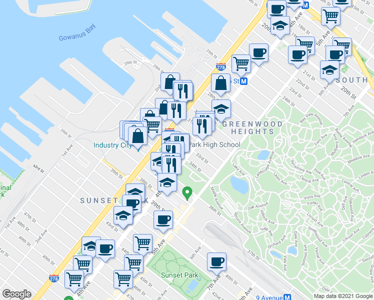 map of restaurants, bars, coffee shops, grocery stores, and more near in Brooklyn