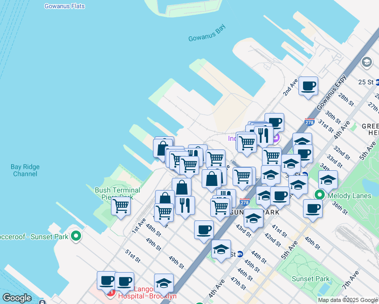 map of restaurants, bars, coffee shops, grocery stores, and more near 4000 1st Avenue in Brooklyn