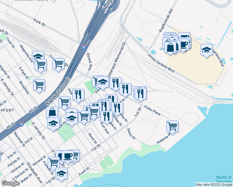 map of restaurants, bars, coffee shops, grocery stores, and more near 230-236 Trumbull Street in Elizabeth