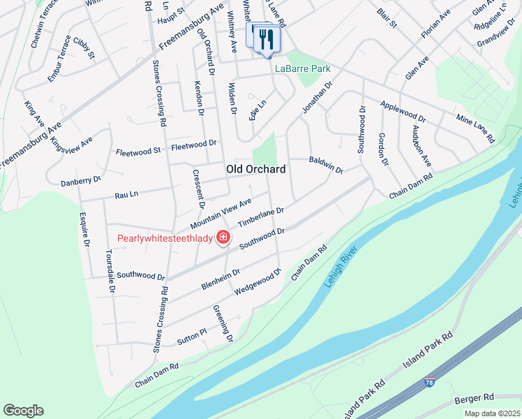 map of restaurants, bars, coffee shops, grocery stores, and more near 3611 Timberlane Drive in Easton
