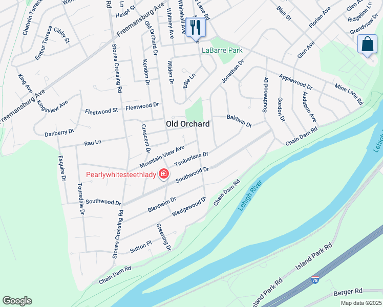 map of restaurants, bars, coffee shops, grocery stores, and more near 3611 Timberlane Drive in Easton