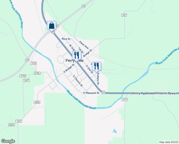 map of restaurants, bars, coffee shops, grocery stores, and more near 130 Gladden Alley in Perrysville