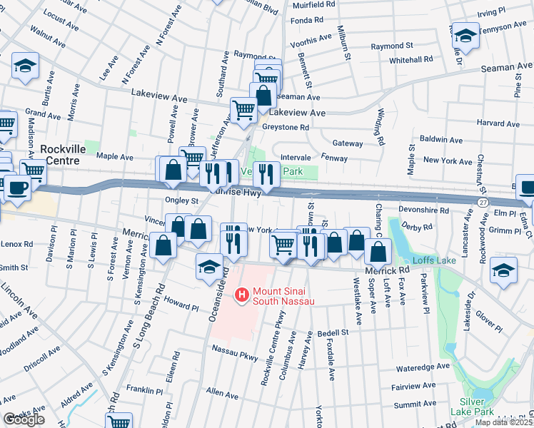 map of restaurants, bars, coffee shops, grocery stores, and more near 65 Chestnut St in Rockville Centre