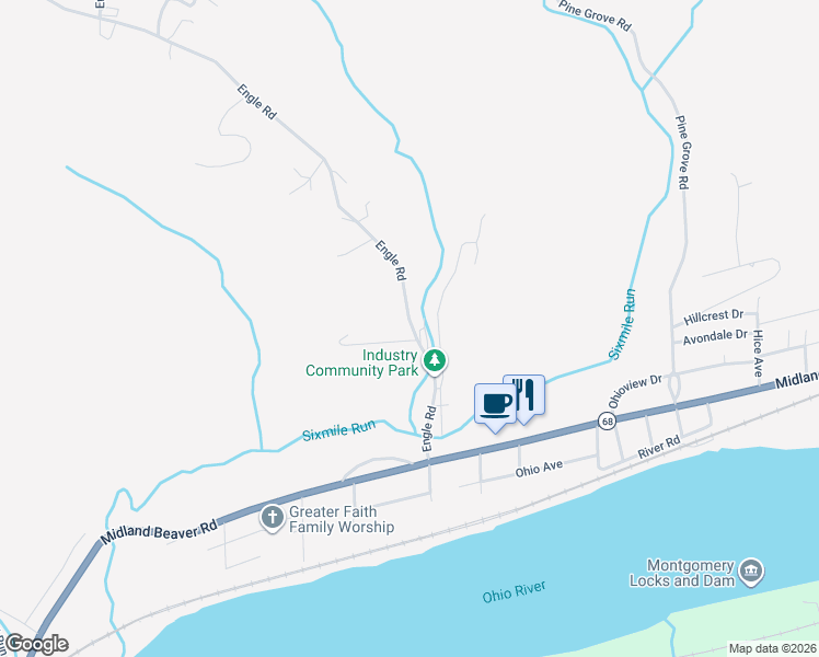 map of restaurants, bars, coffee shops, grocery stores, and more near 23 Engle Road in Industry