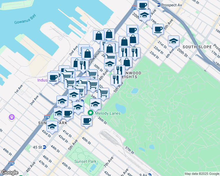 map of restaurants, bars, coffee shops, grocery stores, and more near 219 31st Street in Brooklyn