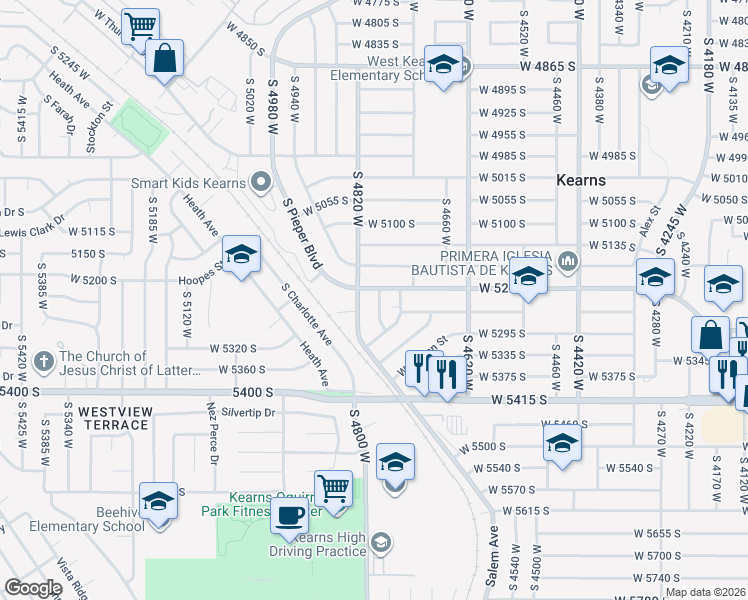 map of restaurants, bars, coffee shops, grocery stores, and more near 5236 South 4780 West in Kearns