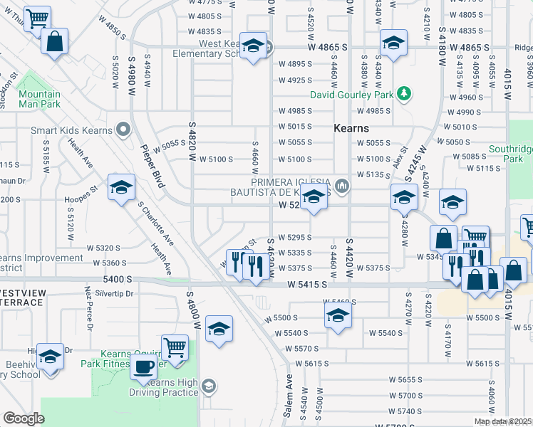 map of restaurants, bars, coffee shops, grocery stores, and more near 5236 South 4620 West in Kearns