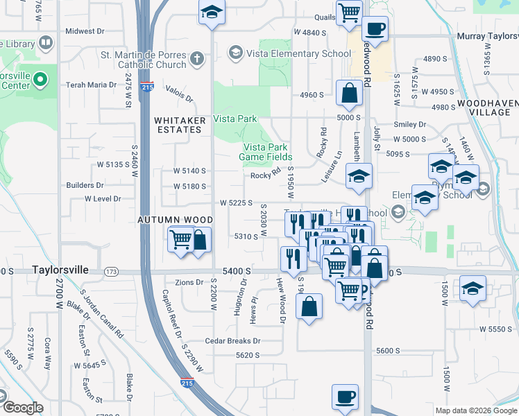 map of restaurants, bars, coffee shops, grocery stores, and more near 5247 South 2030 West in Salt Lake City